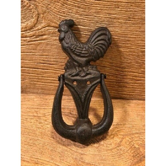 Small Rustic Cast Iron Rooster Doorknocker 7 1/2" tall Farmhouse Décor 0184-0044 - Picture 2 of 12